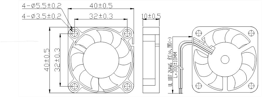 12v直流風扇4010安裝尺寸圖