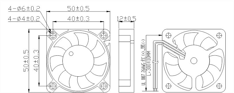 12v直流風扇5010安裝尺寸圖