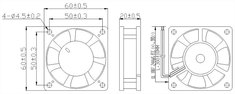 24v直流風扇6020安裝尺寸圖