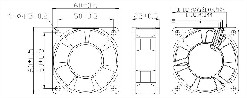 24v直流風扇6025安裝尺寸圖