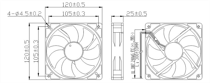 12v直流風扇12025安裝尺寸圖